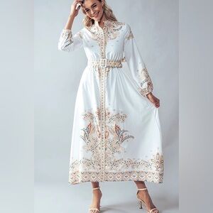 Big Hit Women's Western High Neck Paisley Maxi Dress in Cream